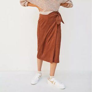 Anthropologie Lauren Sueded Wrap Midi Skirt - M